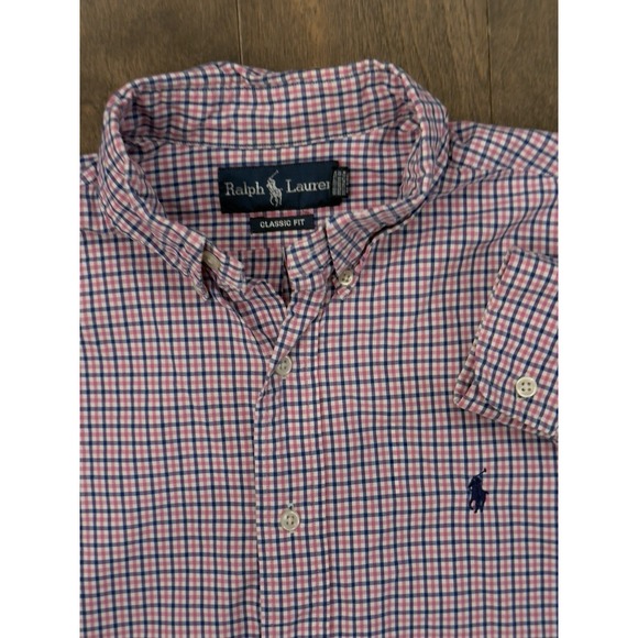 Polo Ralph Lauren Other - Ralph Lauren Shirt Mens Size‎ M Pink Check Button Up Pony Navy Pony Classic Fit